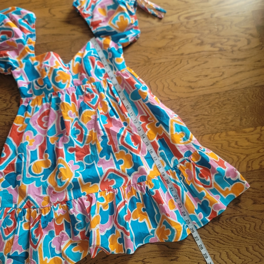 Amanda Uprichard Sicily Mini Dress Bright Colorful Orange Blue Size XS - Picture 11 of 12